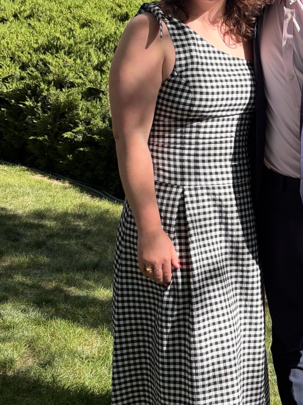 Anthropologie Black and White Gingham One-Shoulder Dress